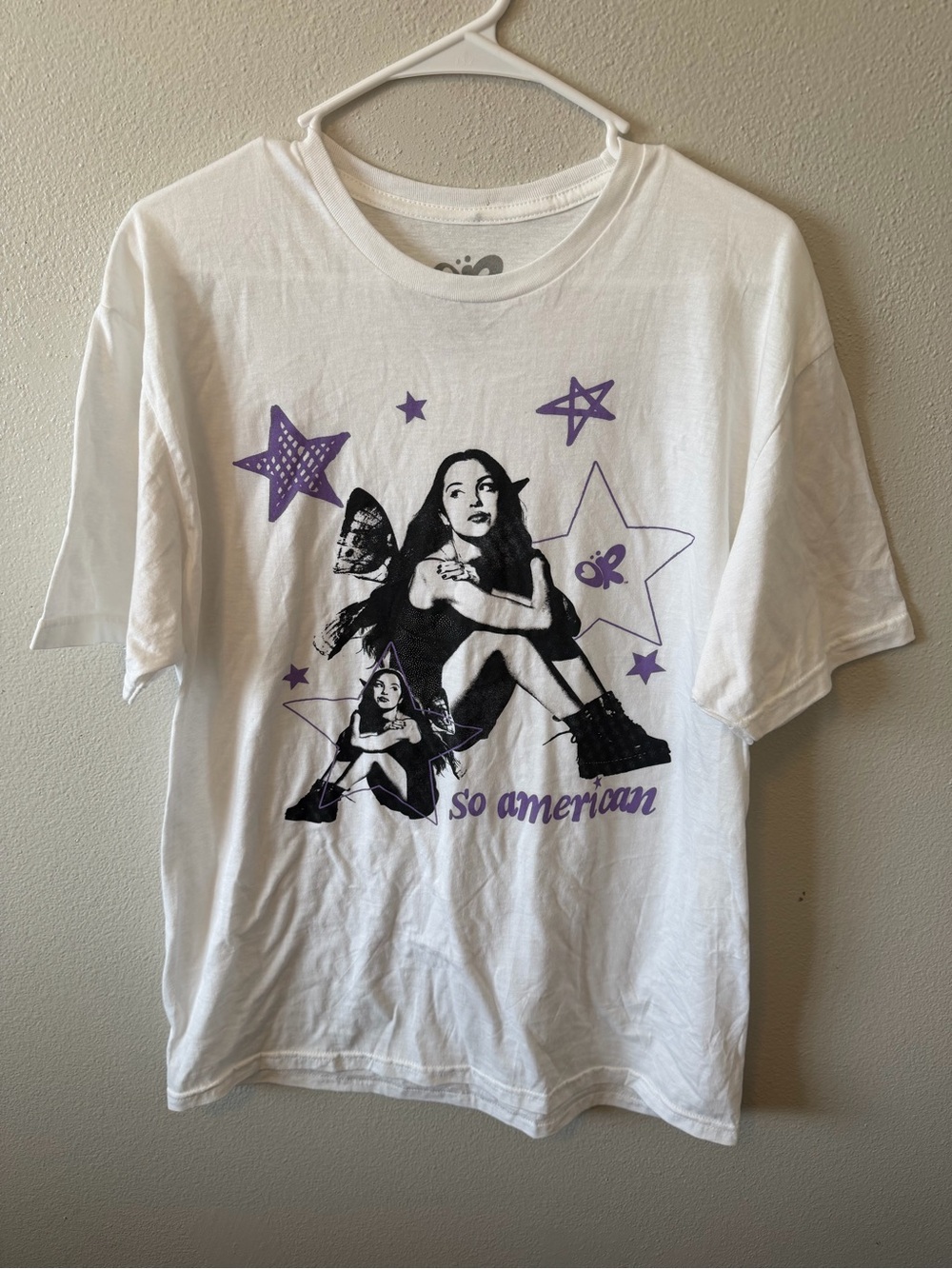 Olivia Rodrigo So American Oversized T-Shirt White Purple Boxy Fit 100% Cotton